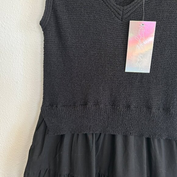 NWT Say What? Dress Black Midi Layered Tier Ruffle Sleeveless - Picture 4 of 12